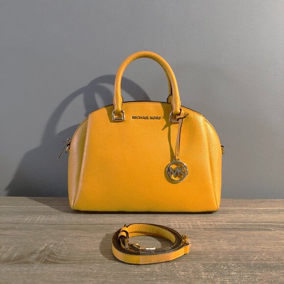 Michael Kors Maxine Medium Yellow Pebbled Leather Dome Satchel MSRP $328 EUC - Picture 1 of 15